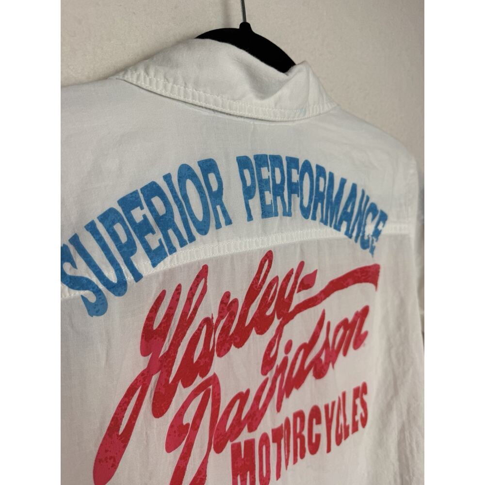 Harley Davidson Womens XS Pearl Snap Long Sleeve Shirt Patches Embroidered White - Picture 11 of 11